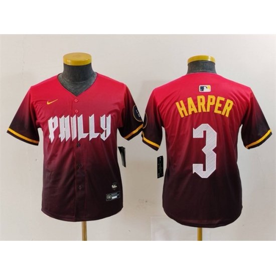 Youth Philadelphia Phillies 3 Bryce Harper Red 2024 City Connect Limited Stitched Baseball Jersey