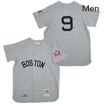 Mens Mitchell and Ness 1939 Boston Red Sox 9 Ted Williams Replica Grey Throwback MLB Jersey