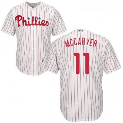 Youth Majestic Philadelphia Phillies 11 Tim McCarver Authentic WhiteRed Strip Home Cool Base MLB Jersey