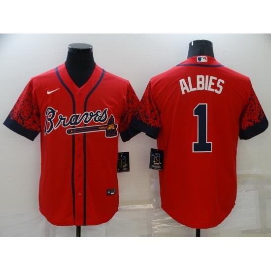 Men's Nike Atlanta Braves #1 Ozzie Albies Red 2021 NeW Jersey