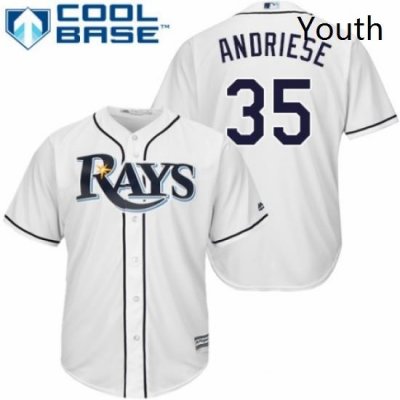 Youth Majestic Tampa Bay Rays 35 Matt Andriese Authentic White Home Cool Base MLB Jersey