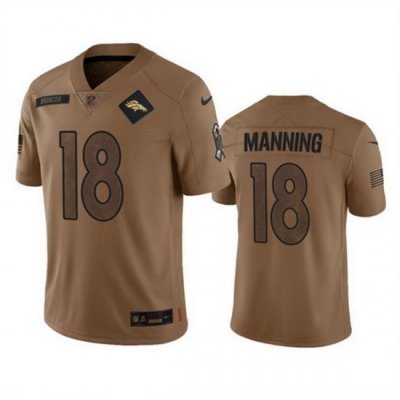 Men Denver Broncos 18 Peyton Manning 2023 Brown Salute To Service Limited Stitched Football Jersey