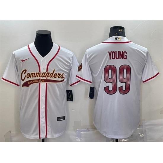 Men Washington Commanders 99 Chase Young White With Patch Cool Base Stitched Baseball Jersey