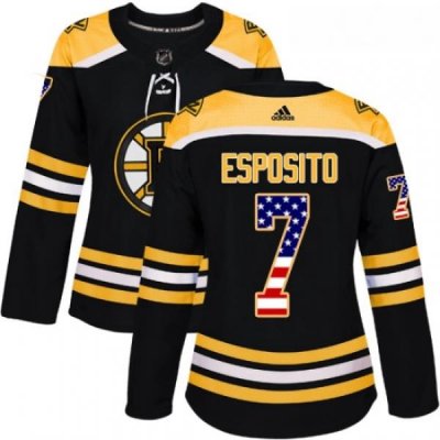 Womens Adidas Boston Bruins 7 Phil Esposito Authentic Black USA Flag Fashion NHL Jersey