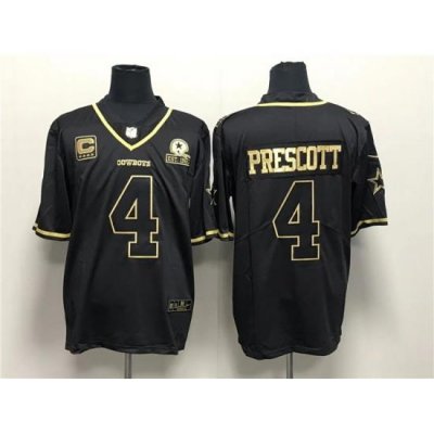 Men Dallas Cowboys 4 Dak Prescott Black Gold With 1960 PatchAnd 4 Star C Patch Stitched Jersey