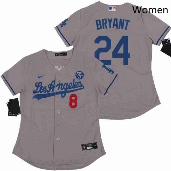 Women Dodgers Front 8 Back 24 Kobe Bryant Grey Cool Base Stitched MLB Jersey