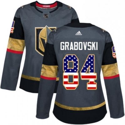 Womens Adidas Vegas Golden Knights 84 Mikhail Grabovski Authentic Gray USA Flag Fashion NHL Jersey