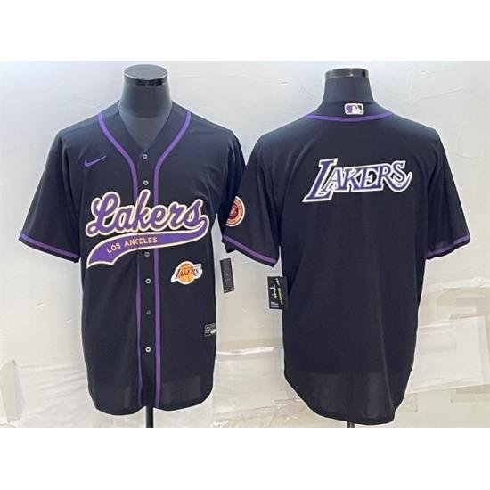 Men Los Angeles Lakers Black Big Logo With Patch Cool Base Stitched Baseball Jersey