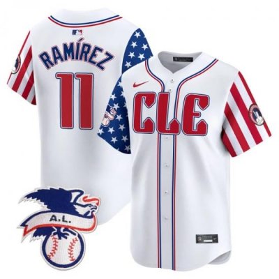 Men Cleveland Guardians 11 Jose Ramirez White 2024 Fourth Of July Vapor Premier Limited Stitched Baseball Jersey