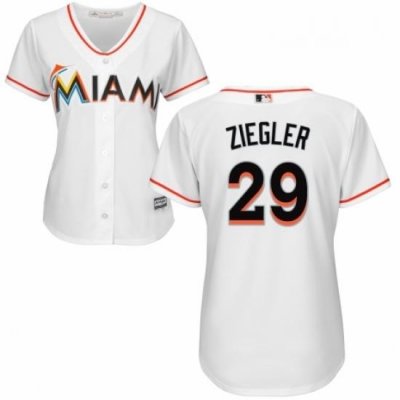 Womens Majestic Miami Marlins 29 Brad Ziegler Authentic White Home Cool Base MLB Jersey