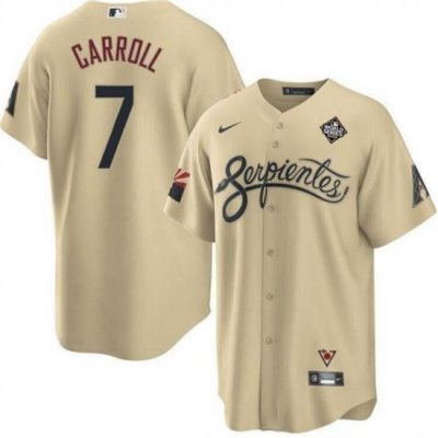 Men Arizona Diamondbacks 7 Corbin Carroll Gold 2023 World Series City Connect Cool Base Stitched Baseball Jersey