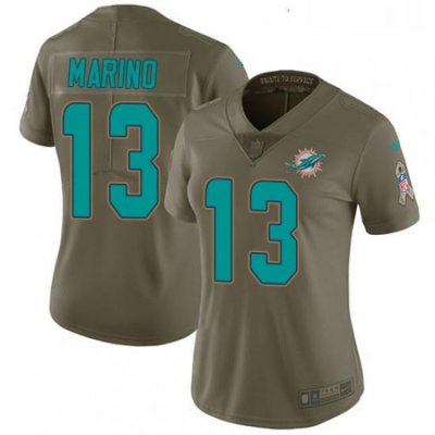 Womens Nike Miami Dolphins 13 Dan Marino Limited Olive 2017 Salute to Service NFL Jersey