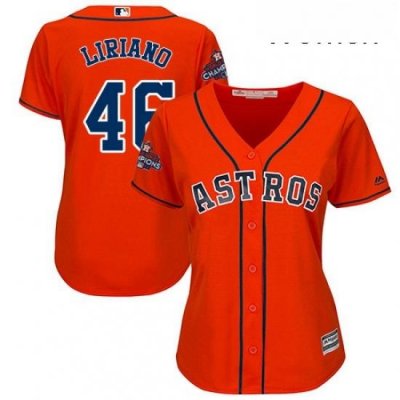 Womens Majestic Houston Astros 46 Francisco Liriano Replica Orange Alternate 2017 World Series Champions Cool Base MLB Jersey