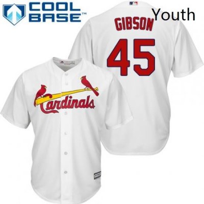 Youth Majestic St Louis Cardinals 45 Bob Gibson Replica White Home Cool Base MLB Jersey