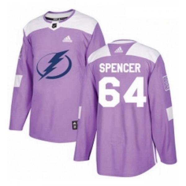 Youth Adidas Tampa Bay Lightning 64 Matthew Spencer Authentic Purple Fights Cancer Practice NHL Jersey