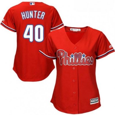 Womens Majestic Philadelphia Phillies 40 Tommy Hunter Replica Red Alternate Cool Base MLB Jersey