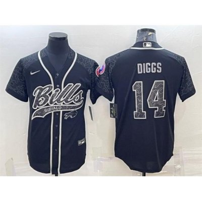 Men Buffalo Bills 14 Stefon Diggs Black Reflective With Patch Cool Base Stitched Baseball Jersey