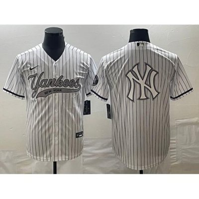 Men's NeW York Yankees Big Logo White Pinstripe Cool Base Stitched Baseball Jerseys