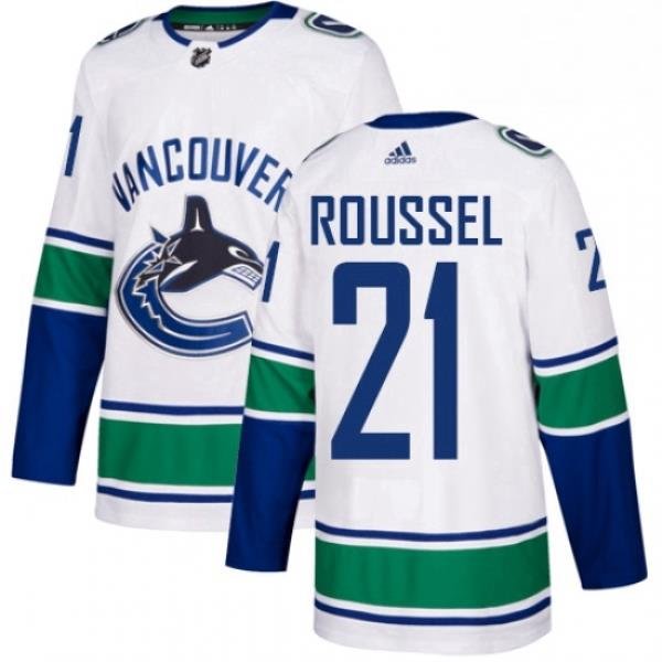 Mens Adidas Vancouver Canucks 21 Antoine Roussel Authentic White Away NHL Jersey