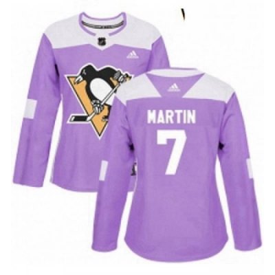 Womens Adidas Pittsburgh Penguins 7 Paul Martin Authentic Purple Fights Cancer Practice NHL Jersey