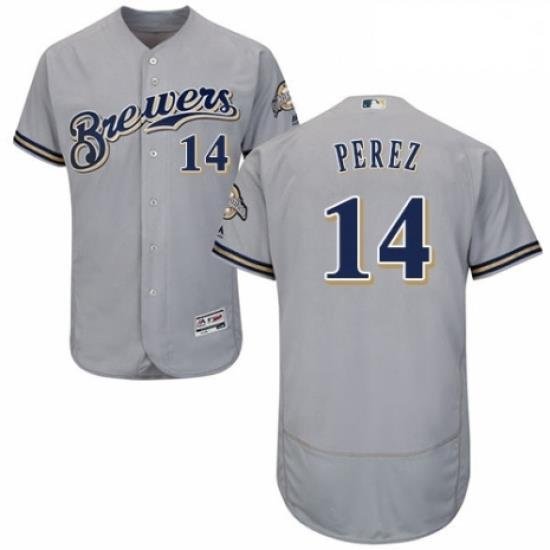 Mens Majestic MilWaukee BreWers 14 Hernan Perez Grey Road Flex Base Authentic Collection MLB Jersey