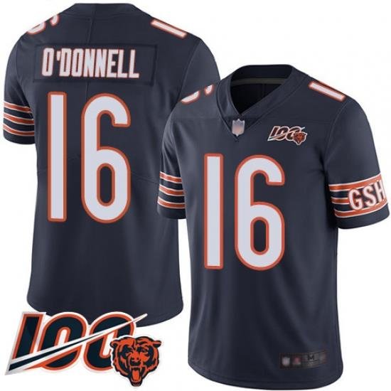 Men Chicago Bears 16 Pat ODonnell Navy Blue Team Color 100th Season Limited Football Jersey