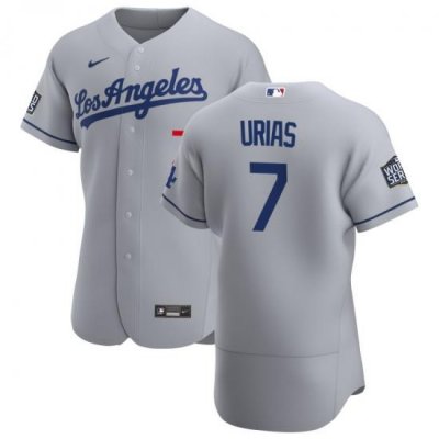 Men Los Angeles Dodgers 7 Julio Urias Men Nike Gray Road 2020 World Series Bound Flex Base Team MLB Jersey