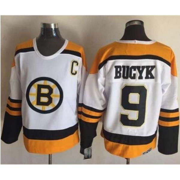 Bruins #9 Johnny Bucyk YellowWhite CCM Throwback Stitched NHL Jersey