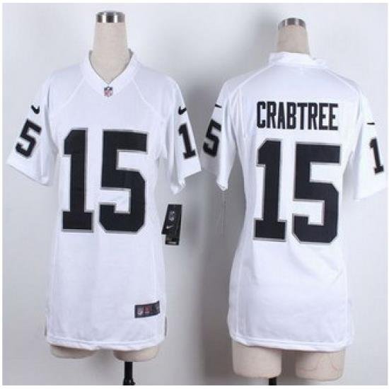 Women Nike Raiders #15 Michael Crabtree White Stitched NFL Elite Jersey