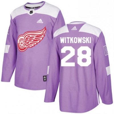 Mens Adidas Detroit Red Wings 28 Luke Witkowski Authentic Purple Fights Cancer Practice NHL Jersey