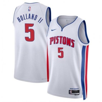 Men Detroit Pistons 5 Ron Holland II White 2024 Draft Association Edition Stitched Jersey