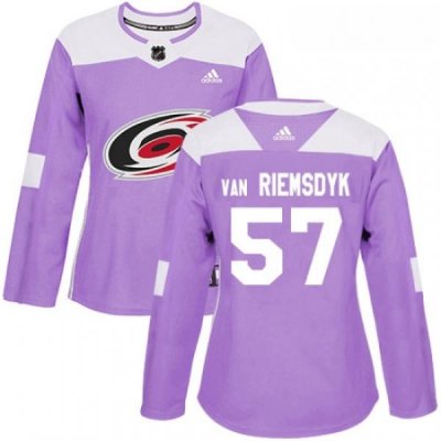 Womens Adidas Carolina Hurricanes 57 Trevor Van Riemsdyk Authentic Purple Fights Cancer Practice NHL Jersey