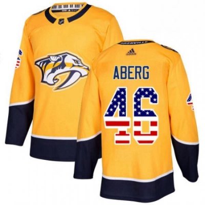 Mens Adidas Nashville Predators 46 Pontus Aberg Authentic Gold USA Flag Fashion NHL Jersey