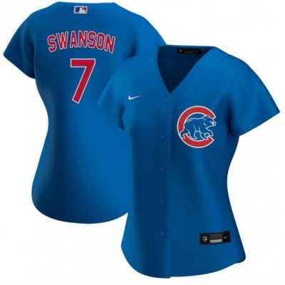 Women Chicago Cubs 7 Dansby Swanson Royal Stitched Baseball Jersey