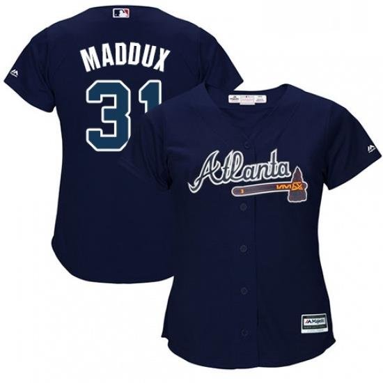 Womens Majestic Atlanta Braves 31 Greg Maddux Replica Blue Alternate Road Cool Base MLB Jersey