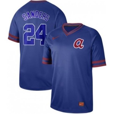 Mens Nike Atlanta Braves 24 Deion Sanders Royal Authentic CooperstoWn Collection Stitched Baseball Jerse