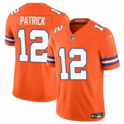 Men Denver Broncos 12 Tim Patrick Orange F U S E  Mile High Collection 1977 Throwback Vapor Limited Stitched Football Jersey