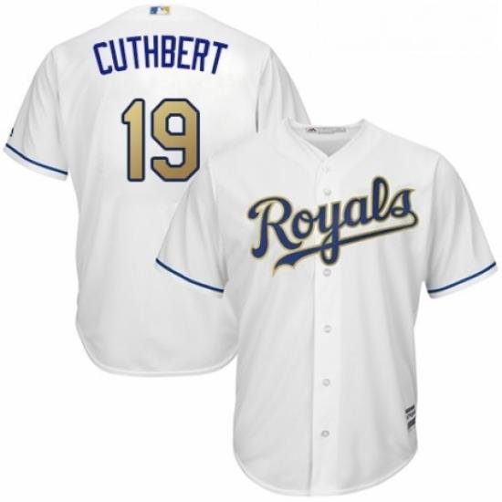 Youth Majestic Kansas City Royals 19 Cheslor Cuthbert Authentic White Home Cool Base MLB Jersey