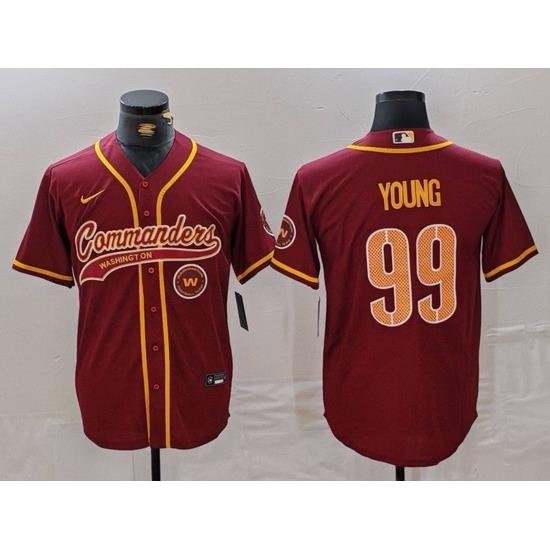 Men Washington Commanders 99 Chase Young Burgundy With Patch Cool Base Stitched Baseball Jersey 2