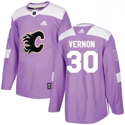 Mens Adidas Calgary Flames 30 Mike Vernon Authentic Purple Fights Cancer Practice NHL Jersey