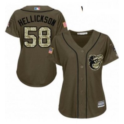 Womens Majestic Baltimore Orioles 58 Jeremy Hellickson Replica Green Salute to Service MLB Jersey