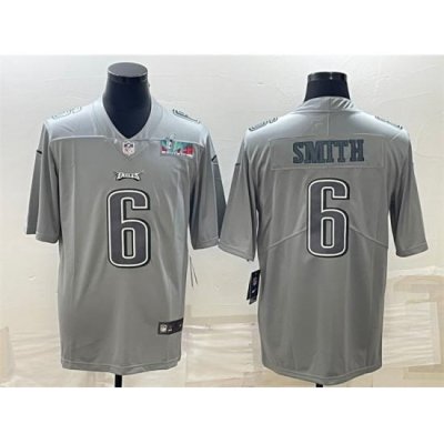 Men Philadelphia Eagles 6 DeVonta Smith Gray Super Bowl LVII Patch Atmosphere Fashion Stitched Jersey