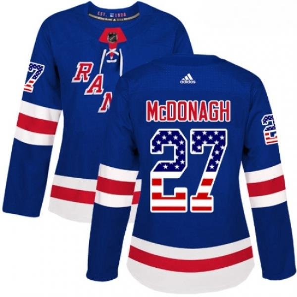 Womens Adidas New York Rangers 27 Ryan McDonagh Authentic Royal Blue USA Flag Fashion NHL Jersey