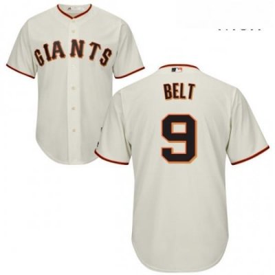 Mens Majestic San Francisco Giants 9 Brandon Belt Replica Cream Home Cool Base MLB Jersey