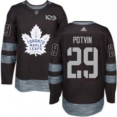 Mens Adidas Toronto Maple Leafs 29 Felix Potvin Authentic Black 1917 2017 100th Anniversary NHL Jersey