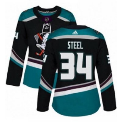 Womens Adidas Anaheim Ducks 34 Sam Steel Authentic Black Teal Third NHL Jersey