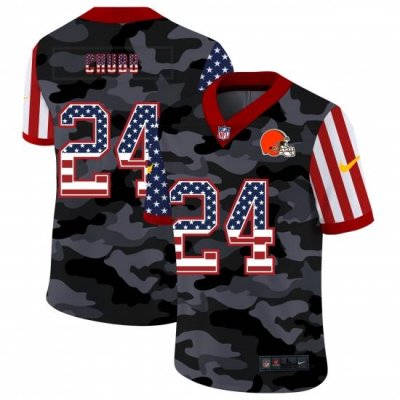 Nike Cleveland Browns 24 Nick Chubb Camo 2020 USA Flag Salute To Service Limited Jersey