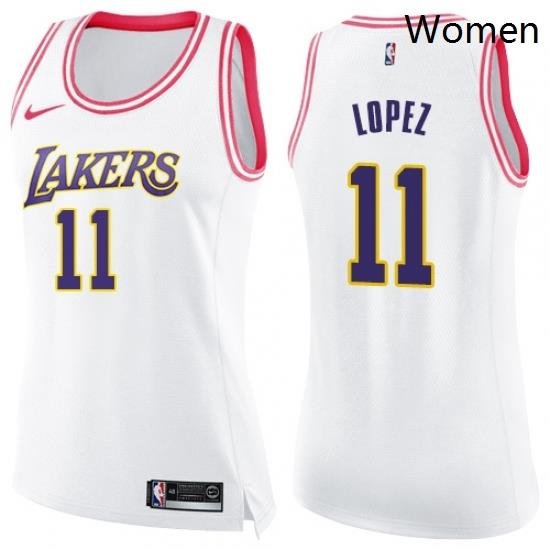 Womens Nike Los Angeles Lakers 11 Brook Lopez Swingman WhitePink Fashion NBA Jersey