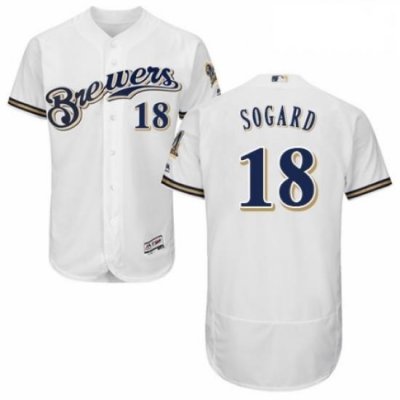 Mens Majestic MilWaukee BreWers 18 Eric Sogard Navy Blue Alternate Flex Base Authentic Collection MLB Jersey