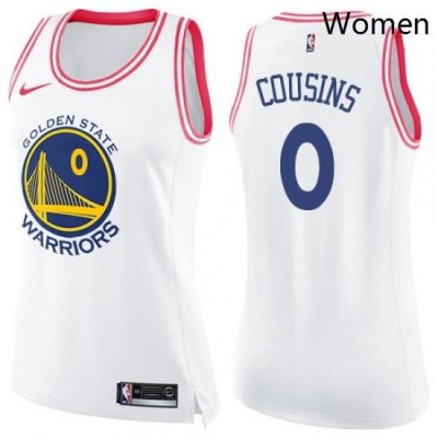 Womens Nike Golden State Warriors 0 DeMarcus Cousins White Pink NBA Swingman Fashion Jersey